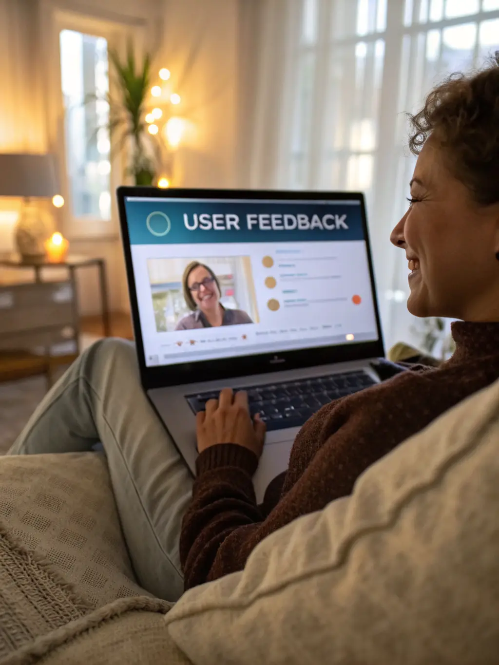 A customer testimonial video playing on a laptop, highlighting the positive experience with Ecommerce Marketplace.