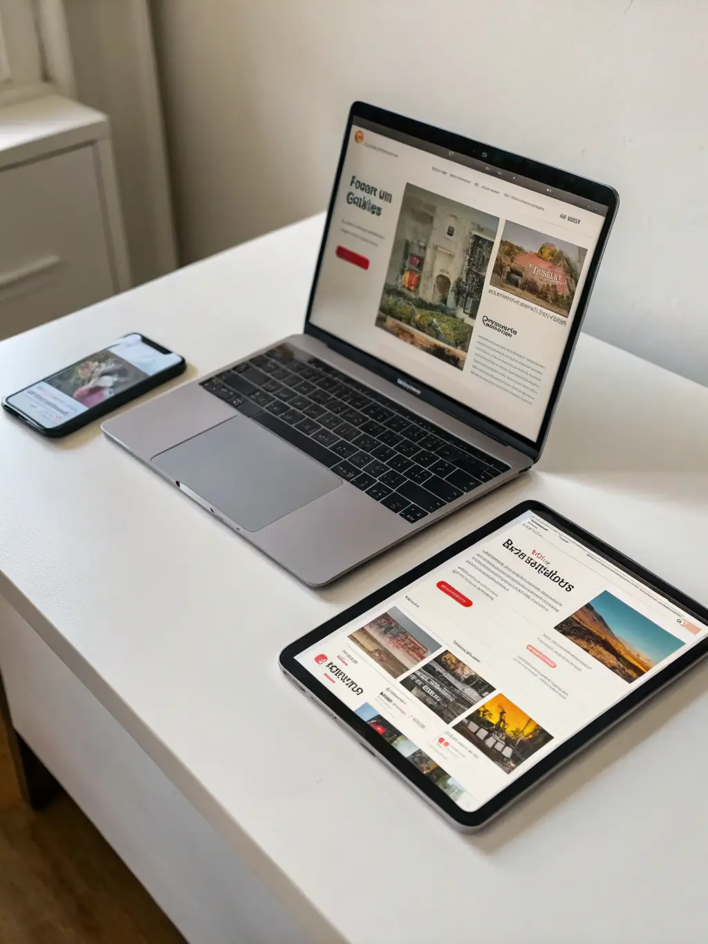 A clean, modern website design showcasing various eCommerce platforms on multiple devices, emphasizing responsiveness and user-friendliness.